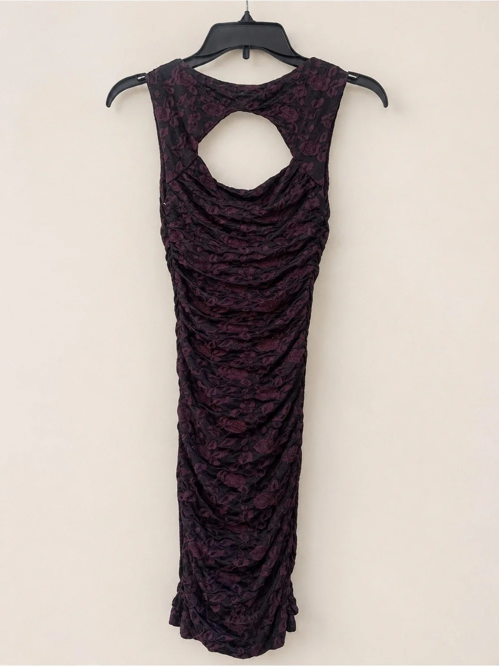 Free People Stretchy Knit Dusty Black Rose Bodycon Mini Dress Cutout Back XS